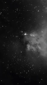 Monochrome starfield with dense central nebula region.
