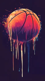 Vibrant dripping basketball rendered in neon paint style.