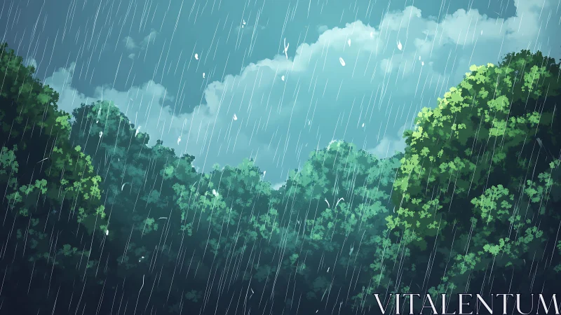 Rain Forest Landscape Under Storm Sky