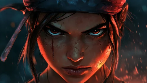 Fierce young warrior meeting the storm with unshaken focus.