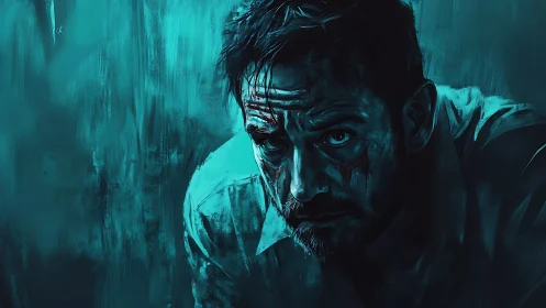 Bleeding teal resolve in a storm of haunted brushstrokes.