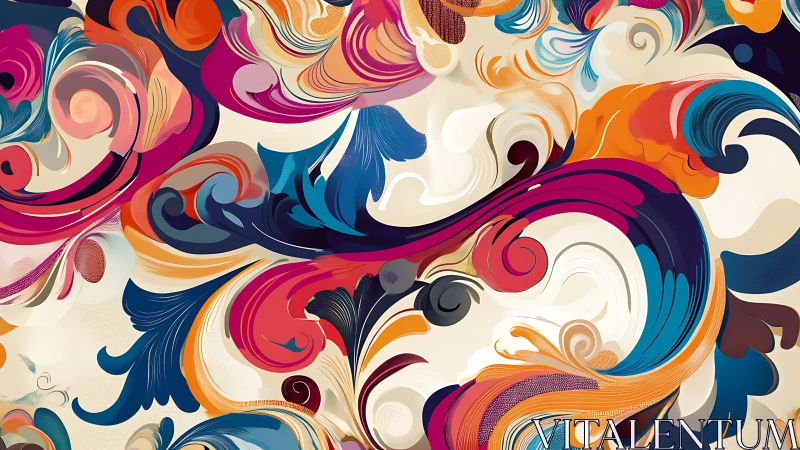 Curvilinear abstract swirls construct layered chromatic motion