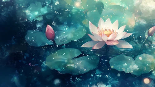 Moonlit lotus hums softly above a dream-bright pond