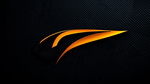 Futuristic orange swoosh emblem on textured dark carbon background.