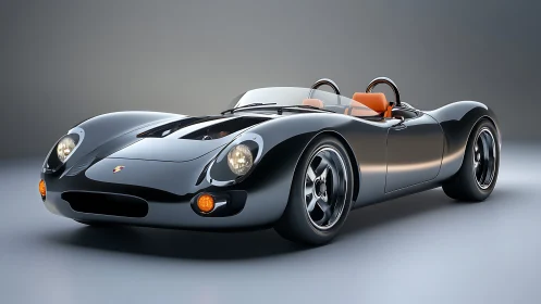 Streamlined black roadster rendered in studio-grade lighting.