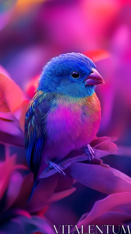 Iridescent songbird rendered in neon chromatic gradients