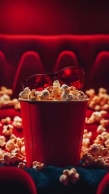Popcorn in red shades claims a velvet cinema throne.