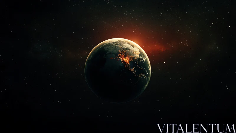 Planet rendered against star field with localized light regions