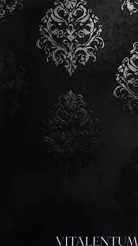 Elegant dark damask pattern with soft silver highlights.