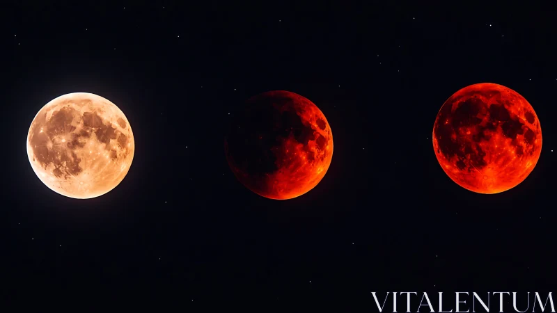 Sequential lunar eclipse phases under high-contrast astro-optics.