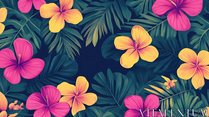 Tropical Blooms Collide: Magenta & Amber Petals Dance.