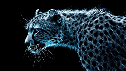 Snow Leopard Profile Study with Neon Blue Lighting