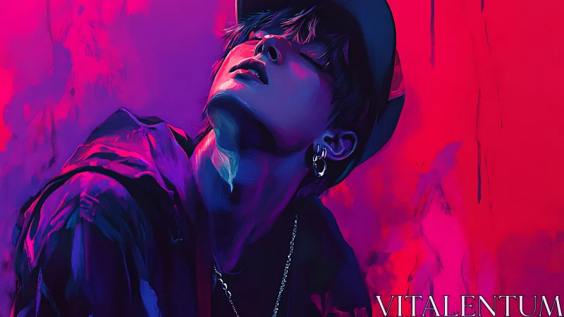 Digital portrait shows side-lit figure in saturated neon colors