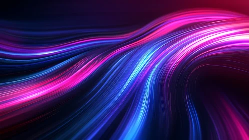Neon magenta and cyan light trails on flowing dark gradient field