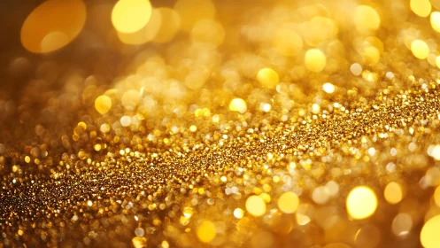 Shimmering Gold Glitter Closeup with Vibrant Bokeh Lights.