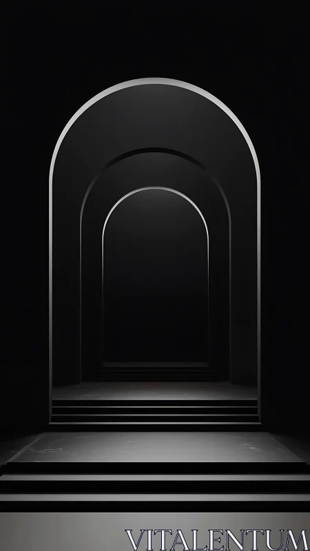 Minimalist dark archway corridor suggests quiet anticipation