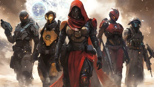 Armored exoplanet strike team under b luminous binary moon.