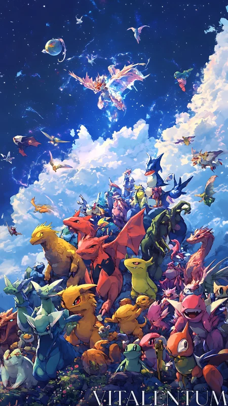 Legendary creatures gather under a sparkling cosmic sky.