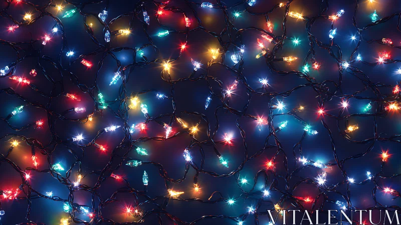 Cozy tangle of glowing holiday string lights in rich color.