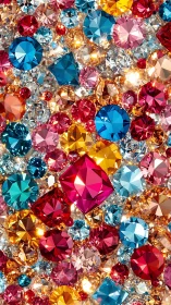 Multicolor faceted gemstones create vivid prismatic surface.