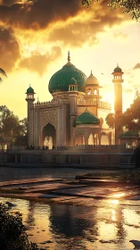 Riverside domed palace structure at low sun angle period.