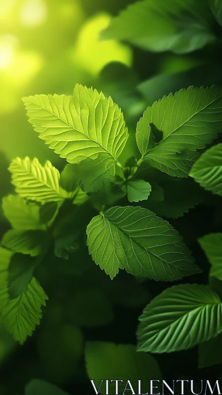 Macro study of serrated green leaves under diffuse backlight