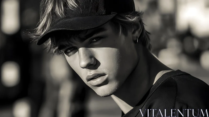 Gentle streetlight portrait of a thoughtful young man.