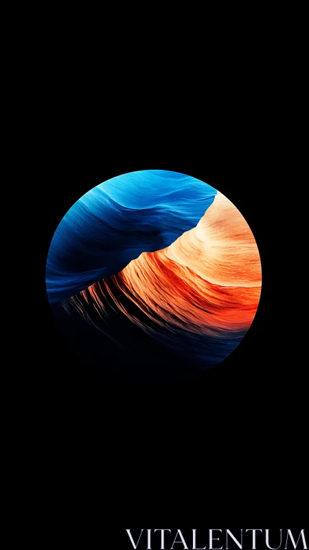 Circular dual-toned abstract wave on black background.