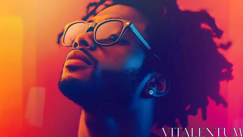 Neon-lit portrait captures bold confidence in glowing color haze