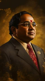 Dignified Indian businessman portrait against golden backdrop