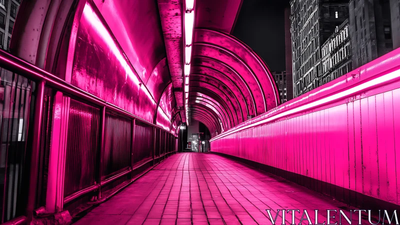 Neon city tunnel glowing in bold electric pink light.
