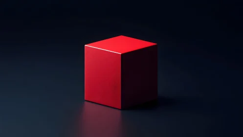 Crimson cube quietly negotiates light on midnight floor