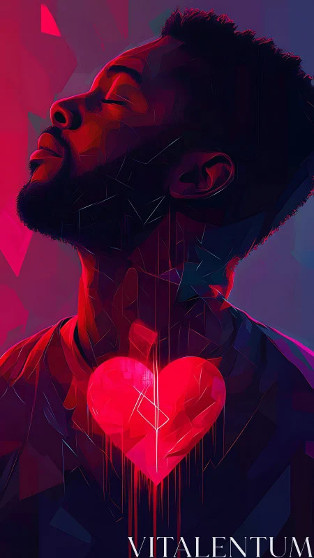 Digital Man with Neon Heart: Cyberpunk Emotion Rendered.