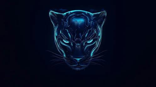 Neon Cyberpunk Felidae: Luminescent Panther Portrait with Bioluminescent Features