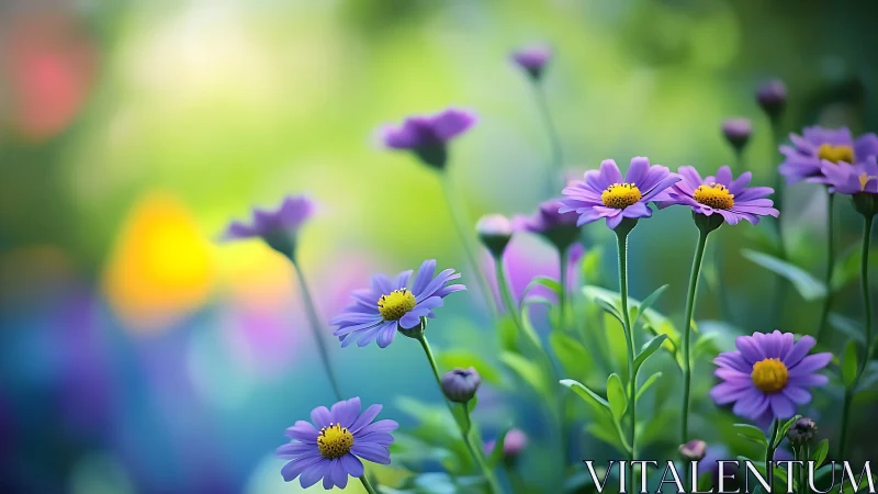 Purple Daisy Dreams: A Soft-Focus Wildflower Symphony.