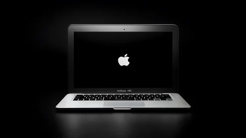 Backlit aluminum laptop isolated in minimal black studio