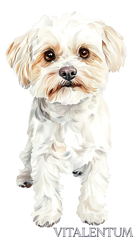 Gentle white dog gazes up with soft, loveable curiosity