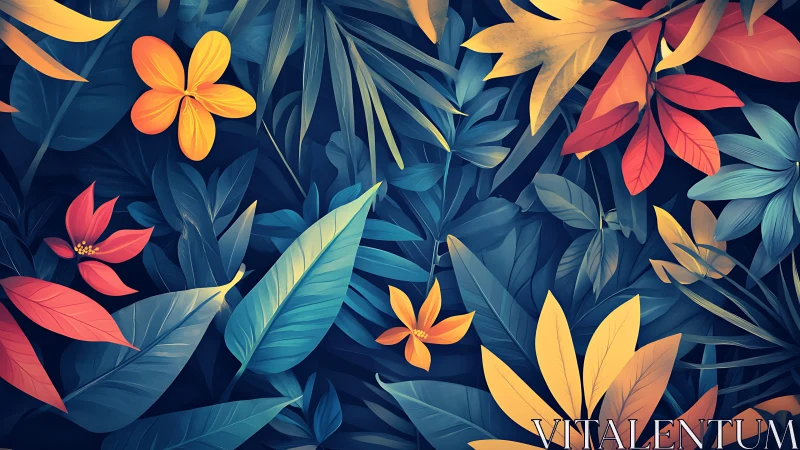 Glowing tropical leaves in cozy jewel-toned colors.