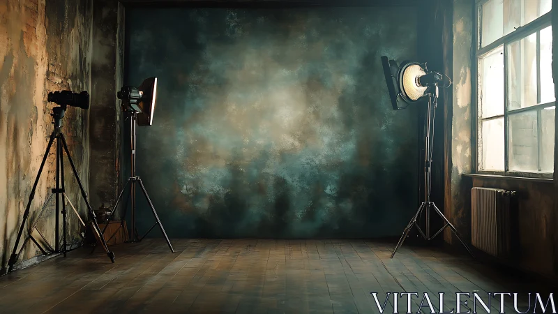 Moody loft studio waits in cinematic light and quiet dust.