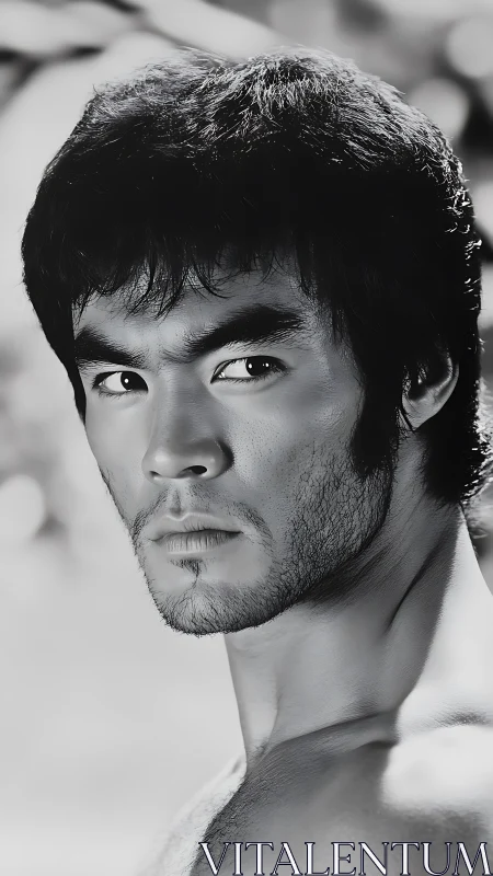 Black and white close portrait shows male subject in profile