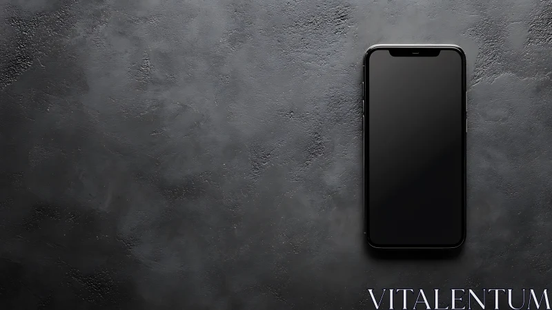 Dark smartphone on weathered concrete surface with centered composition.