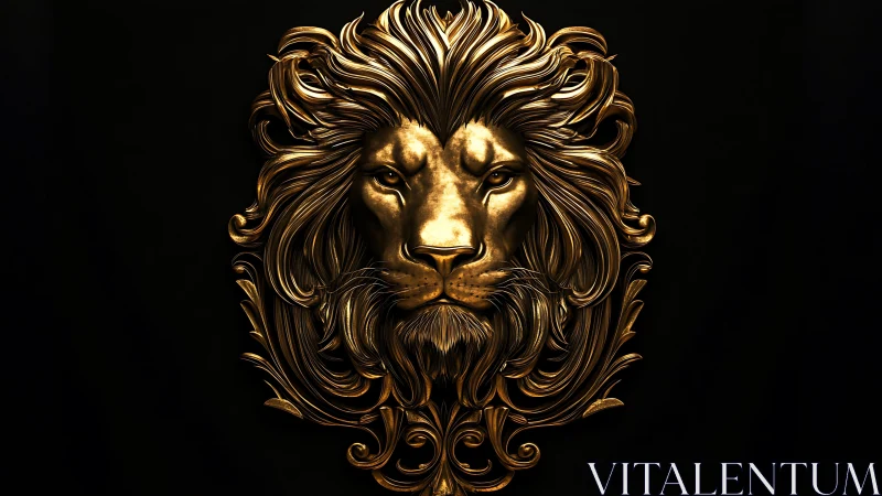 Gilded lion monarch blazing from velvet-black silence.