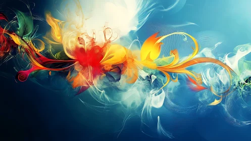 Digital painting of luminous abstract floral energy ribbon.