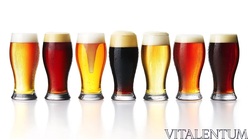 Row of assorted beer glasses displays color and foam range
