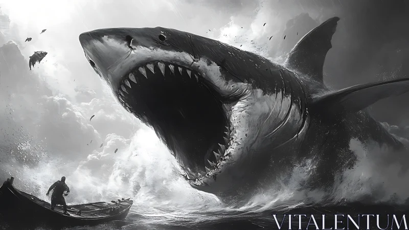 Storm-torn sea erupts as colossal shark rewrites horizon