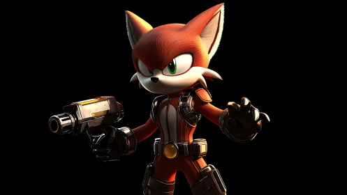 Starborn fox gunner stalks the void with emerald glare.