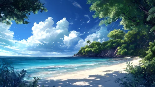 Tropical Paradise Cove Where Azure Waters Meet Emerald Jungle Bliss.