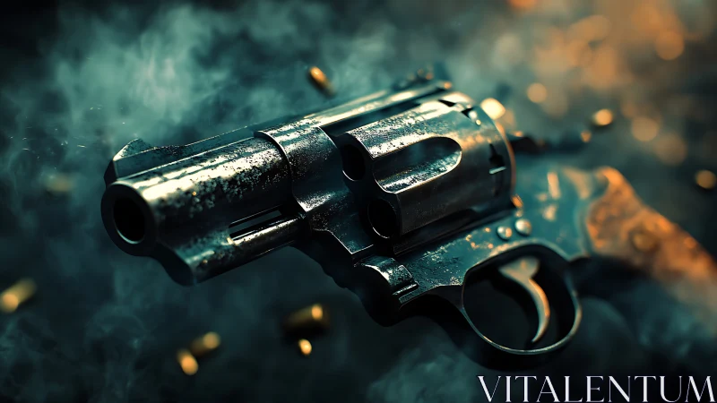Photorealistic revolver close-up with cinematic depth of field.