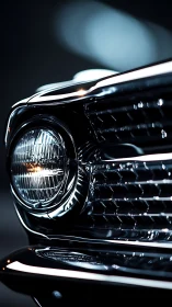 Gleaming classic car headlight shines with timeless style