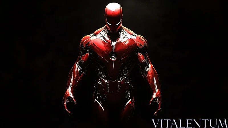 Crimson titan strides from shadow, armor burning like liquid fire